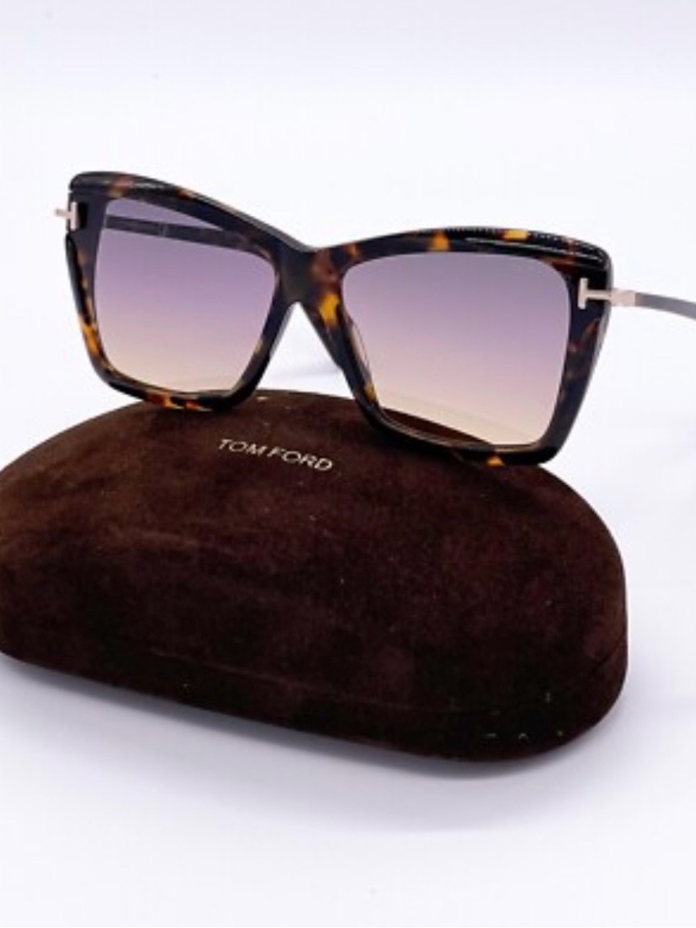 Tom Ford Women’s Tortoiseshell Sunglasses with Gradient Purple-Brown Lenses